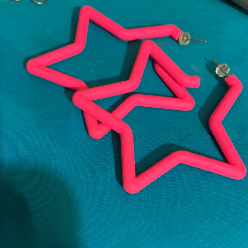 Pink Star Hoop Earrings
